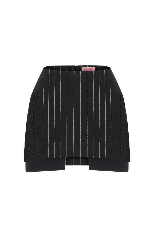 BLACK ASYMMETRICAL PINSTRIPE MINI SKIRT relaxed fit skirt