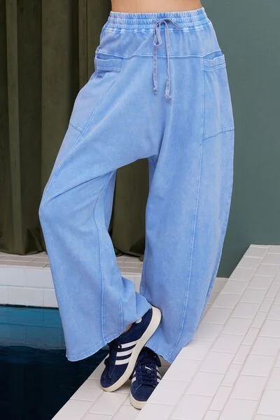 Hazel Blues® | Mittoshop Mineral Wash Elastic Waist Baarrel Leg Baggy Pants Chic Checkered Pants Hazel Blues® | Mittoshop Mineral Wash Elastic Waist Baarrel Leg Baggy Pants Chic Checkered Pants