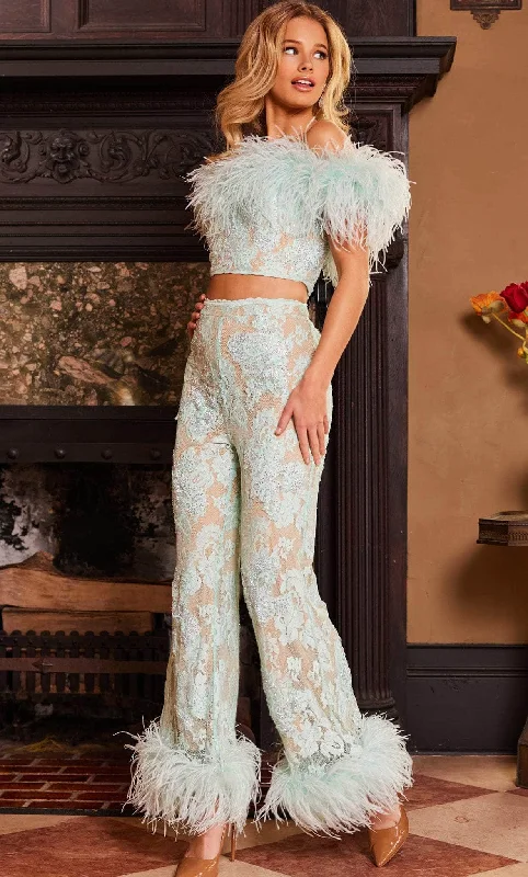 Jovani 22350 - Lace Pant Suit Relaxed High-Waist Trousers