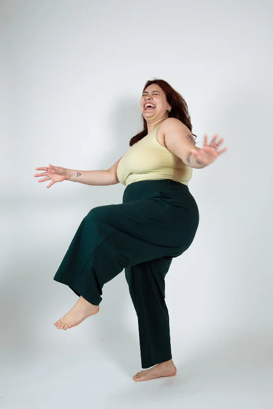 Puff Pants Petite in Forest Green Comfortable Pleated Pants