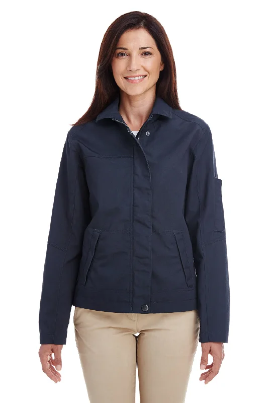 Harriton Womens Auxiliary Water Resistant Canvas Full Zip Jacket - Dark Navy Blue - Closeout Stand-Up Collar Roll-Neck Collar Turtle Neck Harriton Womens Auxiliary Water Resistant Canvas Full Zip Jacket - Dark Navy Blue - Closeout Stand-Up Collar Roll-Neck Collar Turtle Neck