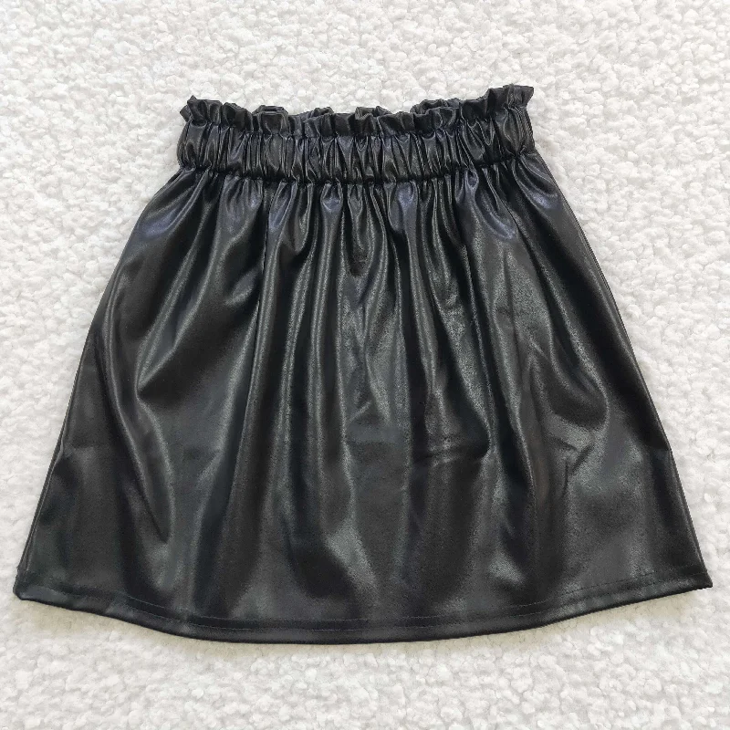 black leather Short skirt midi skirt versatile