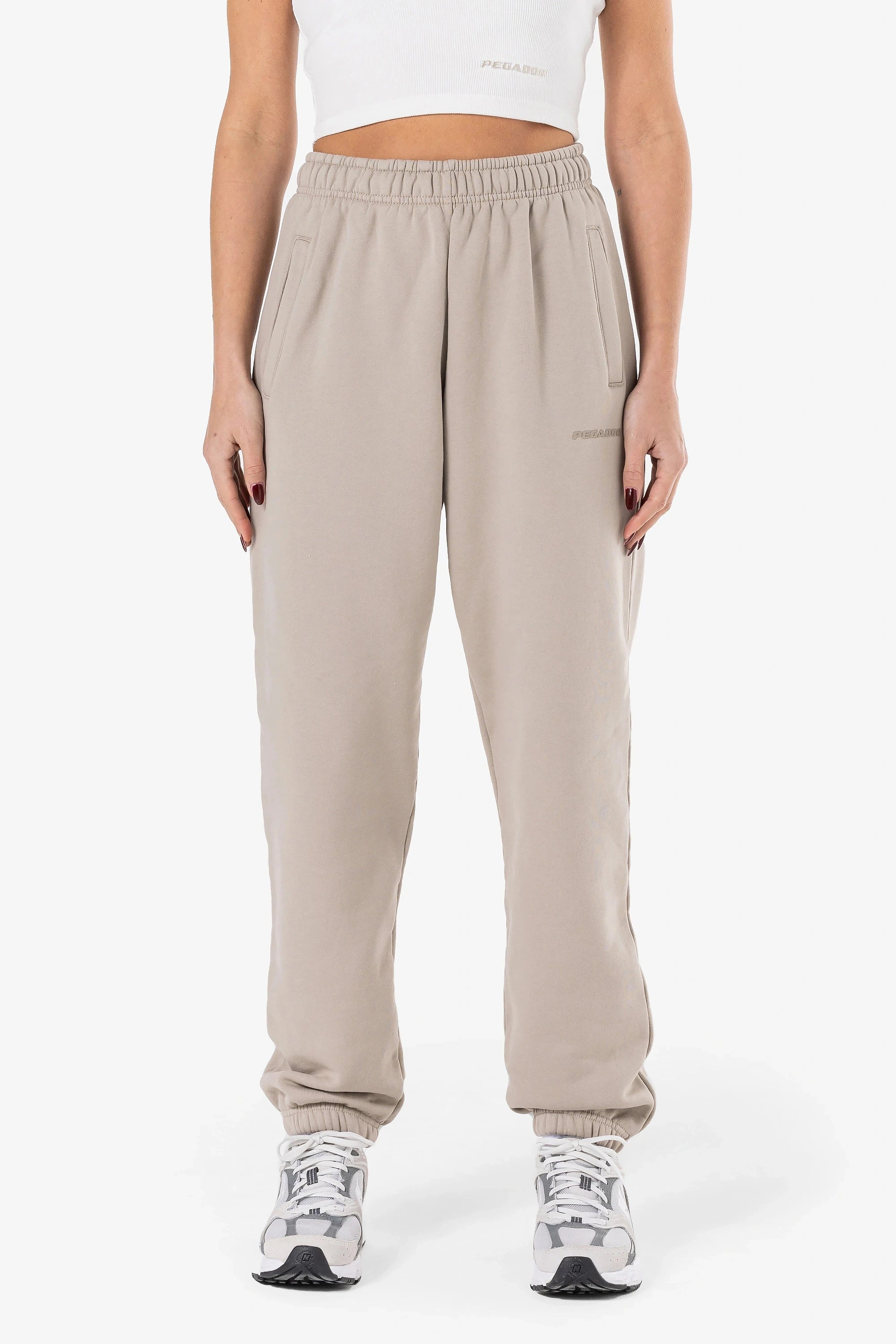 Villa High Waisted Sweat Pants Washed Dark Stone Gum Trendy High-Waist Trousers