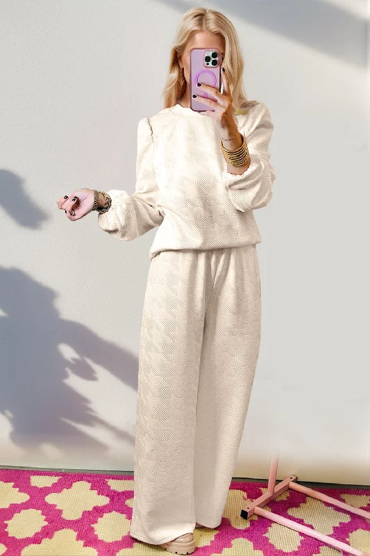 Hazel Blues® | Double Take Texture Long Sleeve Top and Wide Leg Pants Set Cozy Knit Pants Hazel Blues® | Double Take Texture Long Sleeve Top and Wide Leg Pants Set Cozy Knit Pants