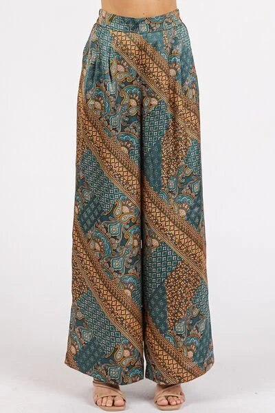 Hazel Blues® | Mittoshop Paisley Patchwork Print Satin Wide Leg Pants Formal Slim Pants Hazel Blues® | Mittoshop Paisley Patchwork Print Satin Wide Leg Pants Formal Slim Pants