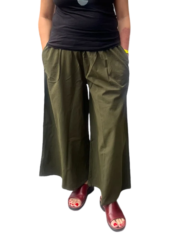 Olive Cotton Palazzo Pants Comfortable Fleece Pants