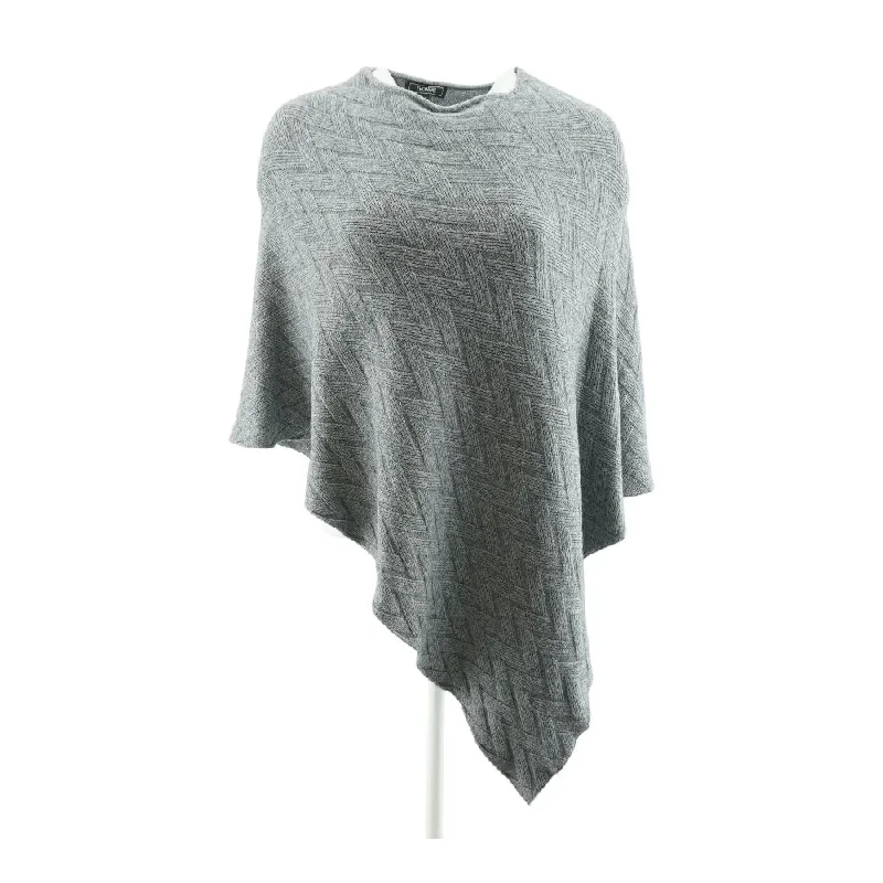 Gray Solid Poncho Sweater Open Front Closed Front Wrap Front