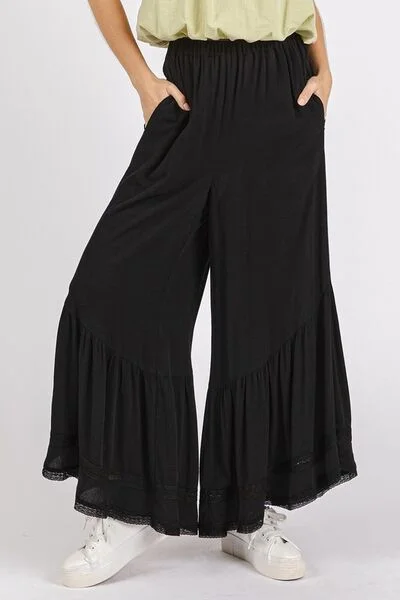 Hazel Blues® | Mittoshop Lace Ruffle Asymmetric Hem Wide Leg Pants Stylish Slim Trousers Hazel Blues® | Mittoshop Lace Ruffle Asymmetric Hem Wide Leg Pants Stylish Slim Trousers