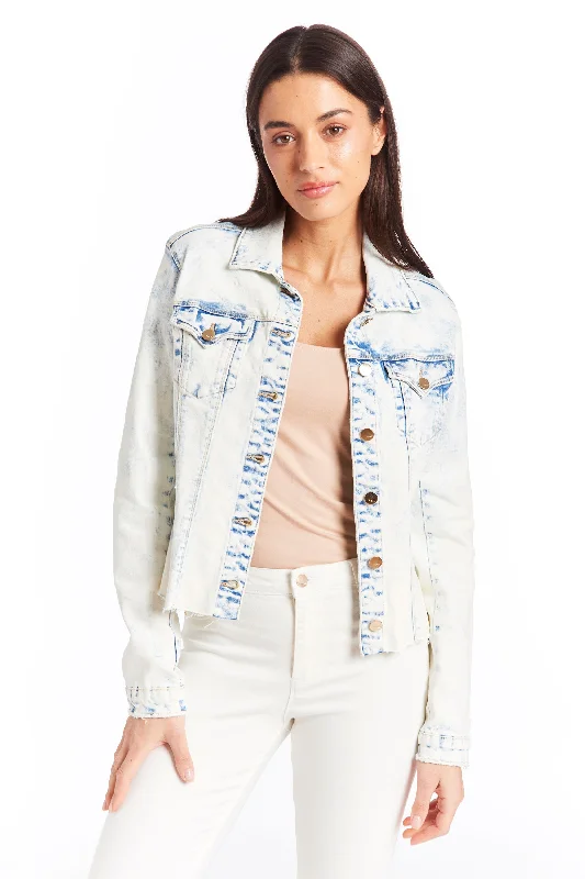Loretta - Basic Denim Jacket With Fray Hems Wool Fabric Cashmere Fabric Tweed Fabric Loretta - Basic Denim Jacket With Fray Hems Wool Fabric Cashmere Fabric Tweed Fabric