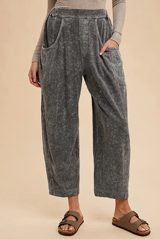 Hazel Blues® |  Annie Wear Mineral Washed Elastic Waist Pants Relaxed Fit Trousers