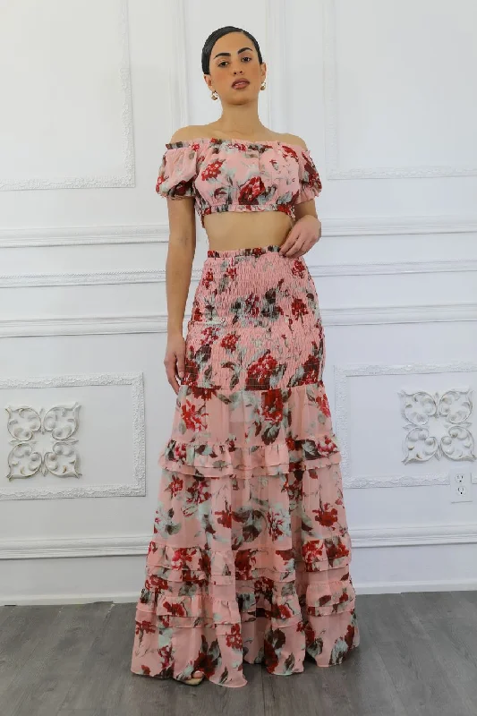 Floral Scrunch Skirt Set denim skirt casual