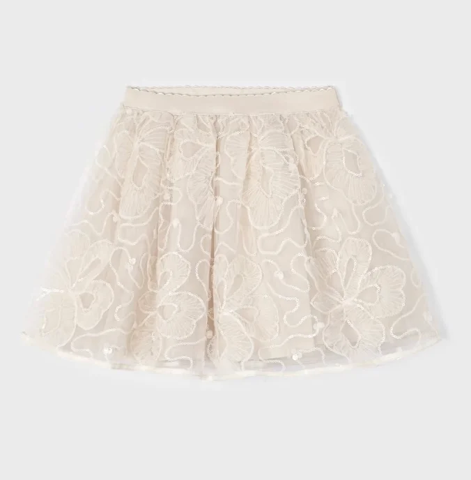 4901 Mayoral Mini Girls Sequined Applique Overlay Tulle Skirt - Champagne maxi skirt elegant