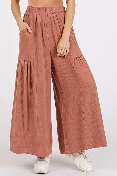 Hazel Blues® | Mittoshop Gauze Elastic Waist Pleated Wide Leg Pants Wide-Legged Palazzos Hazel Blues® | Mittoshop Gauze Elastic Waist Pleated Wide Leg Pants Wide-Legged Palazzos