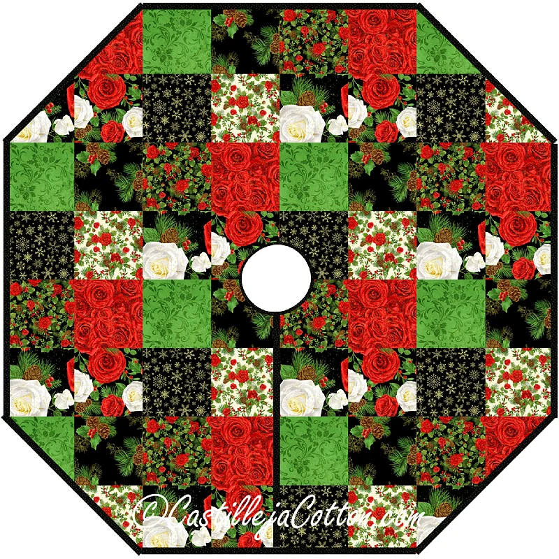 Christmas Rose Tree Skirt CJC-46394e - Downloadable Pattern zip skirt side