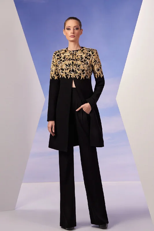 Gold embroidered jacket with pants Formal Slim Pants