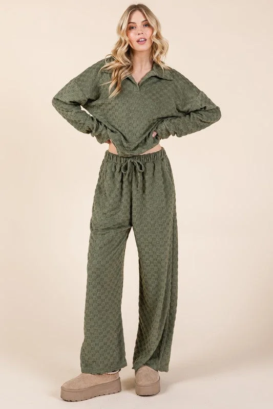 Hazel Blues® |  BOMBOM Tied Checkered Wide Leg Pants Elegant Dress Pants