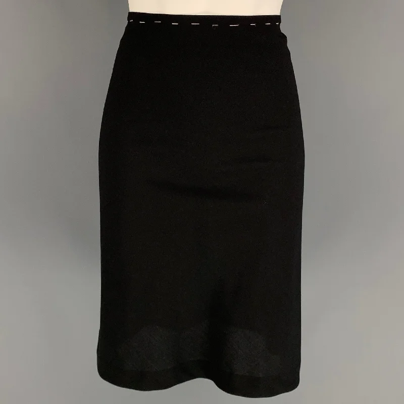 ORSON+BODIL Size 6 Black Wool Contrast Stitch Below Knee Skirt satin skirt smooth