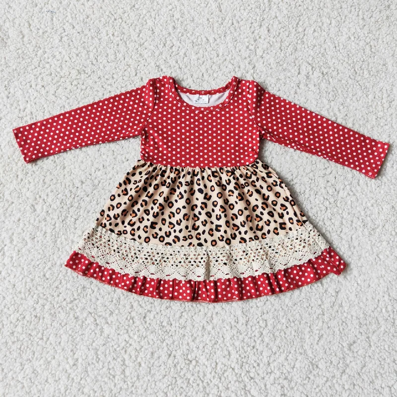 Red polka dot leopard print lace long sleeve skirt tulle skirt dreamy