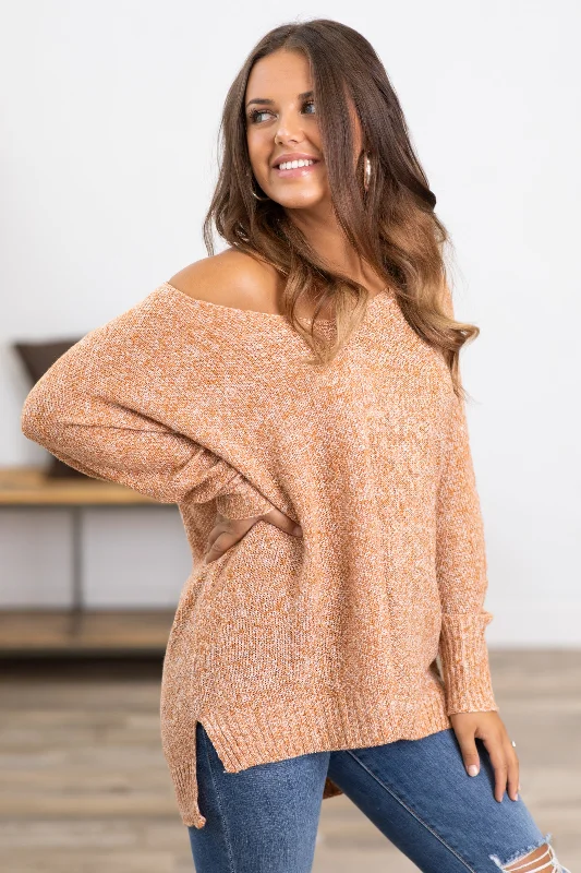 Taupe Melange Sweater With Front Seam Handmade Hand-knitted Hand-woven