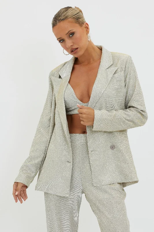 Joyeux Notch Lapel Jacket Champagne Cardigan Sweater Pullover