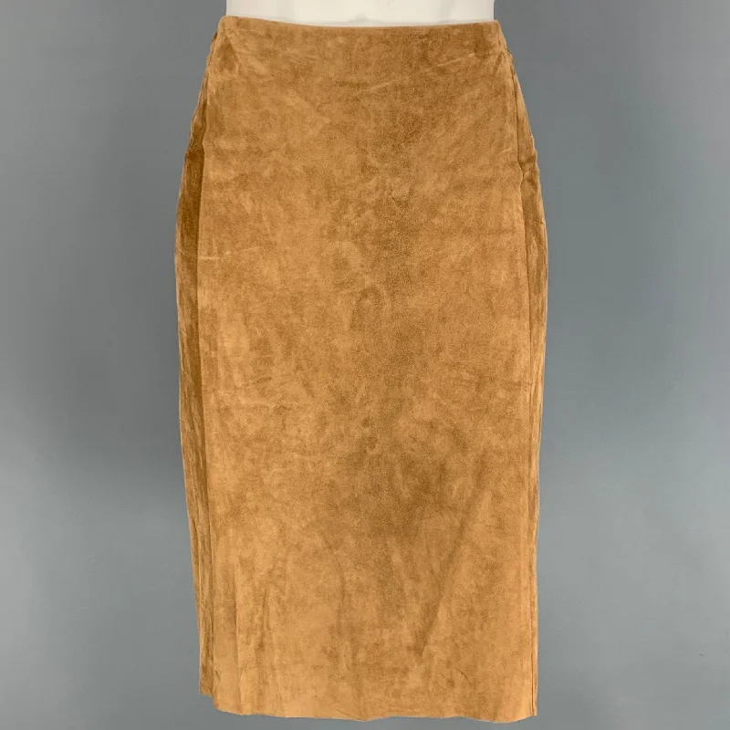 RALPH LAUREN Collection Size 6 Tan Suede  Pencil Below Knee Skirt asymmetrical skirt cut