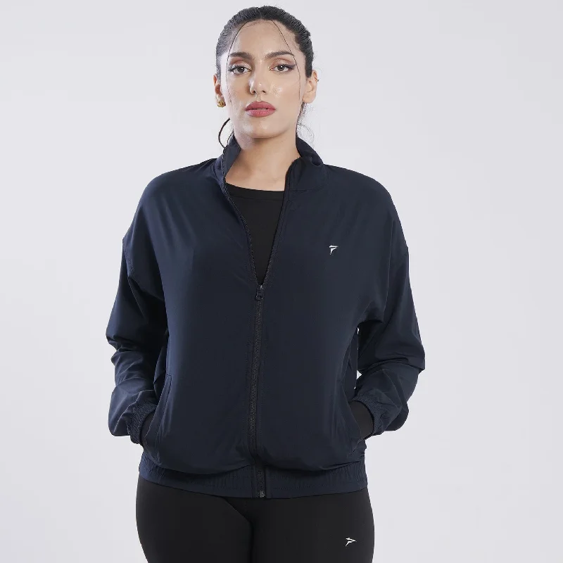 Tf-Navy Premium Women Running Jackets A-Line Jacket Boat Neck Shawl Collar