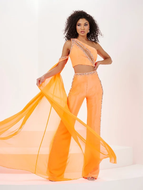 Beaded 2 Piece One Shoulder Pantsuit by Panoply 14165 High-Waist Jeans