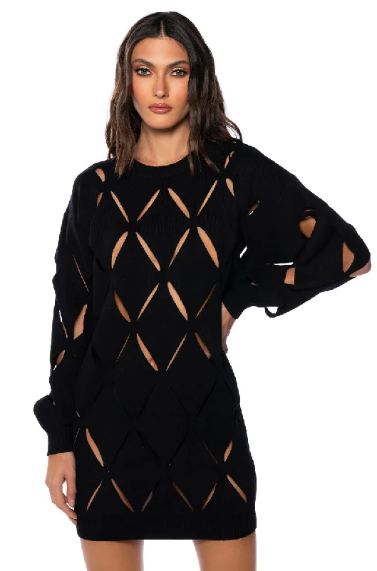 DIAMOND CUT OVERSIZED SWEATER DRESS Hooded Sweater Collared Sweater Shawl Collar