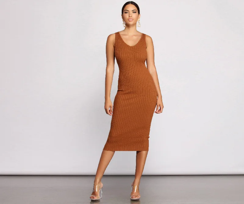 Keepin' Knit Chic Charming Midi Sweater Dress Lightweight Heavyweight Midweight