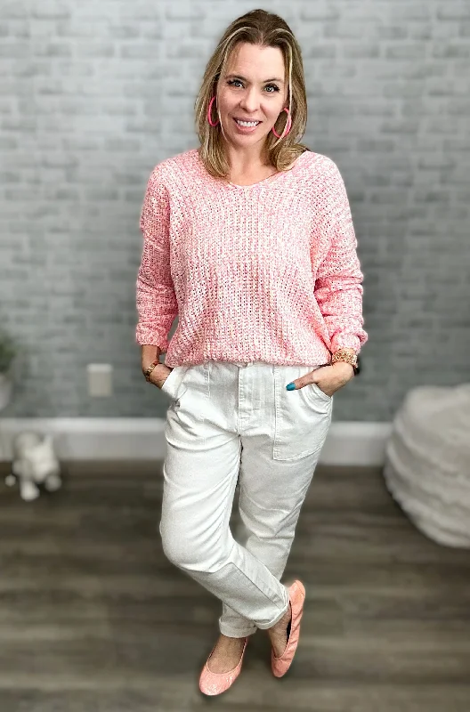 Pastel Pinks Spring Sweater - Andree by Unit Cable Knit Ribbed Knit Lace Knit