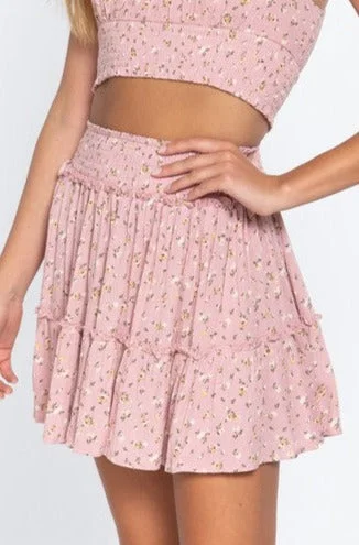 Floral Smocked Skirt denim skirt durable