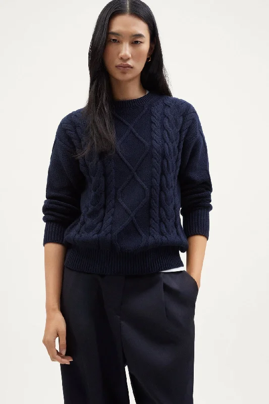 The Organic Cotton Aran Tricot Sweater Solid Color Striped Floral Print