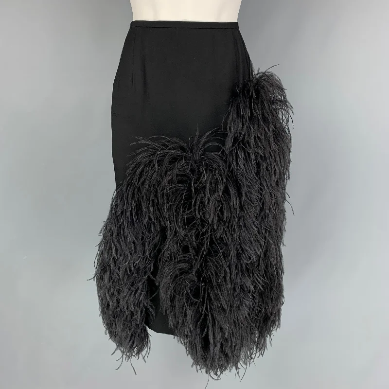 DRIES VAN NOTEN x Christian LaCroix Size 6 Black Viscose Feather Skirt high waist skirt