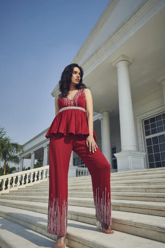 Peplum Top & Pants Set Soft Sweatpants Style