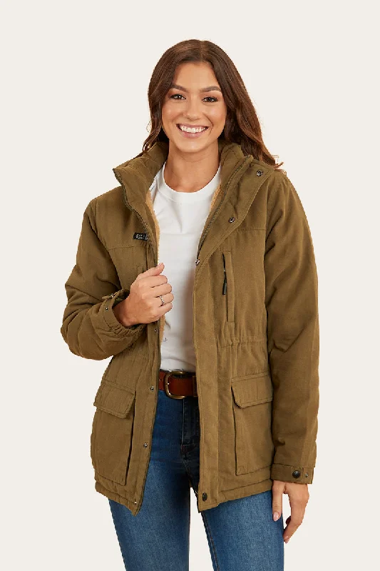 Hadley Womens Jacket - Military Green Hoodie Zip-Up Jacket Button-Up Jacket