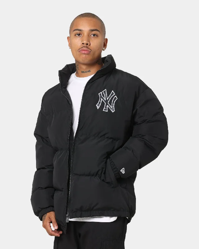 New Era New York Yankees Paisley Puffer Jacket Black One-Shoulder Jacket Off-the-Shoulder Jacket Asymmetrical Jacket New Era New York Yankees Paisley Puffer Jacket Black One-Shoulder Jacket Off-the-Shoulder Jacket Asymmetrical Jacket