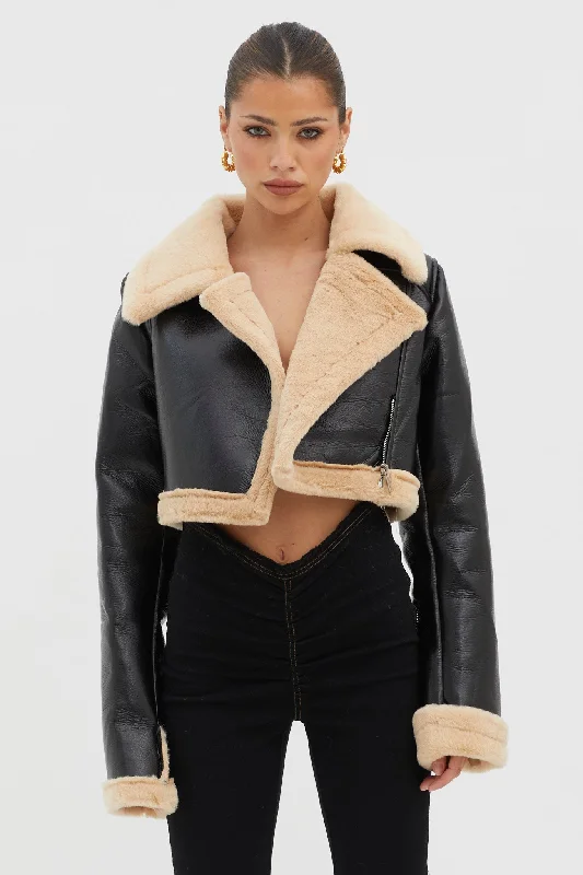 High Altitude Faux Fur Biker Jacket Black/Taupe Cotton Fabric Linen Fabric Terry Fabric High Altitude Faux Fur Biker Jacket Black/Taupe Cotton Fabric Linen Fabric Terry Fabric