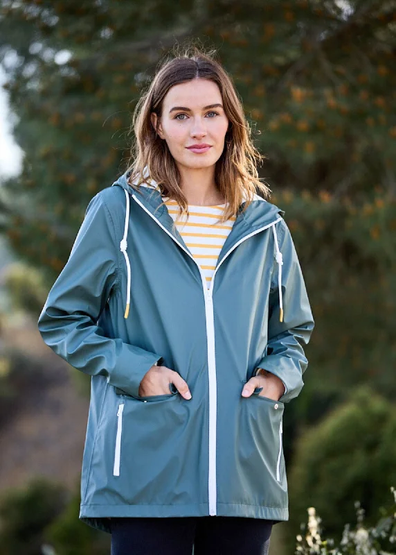 ST GABRIELLE - Waterproof Patterned Rain Jacket with Fancy Drawstrings (ARMY GREEN) A-Line Jacket Boat Neck Shawl Collar ST GABRIELLE - Waterproof Patterned Rain Jacket with Fancy Drawstrings (ARMY GREEN) A-Line Jacket Boat Neck Shawl Collar