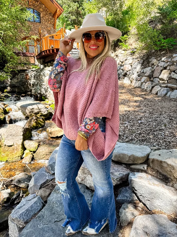 Meg Knit Sweater Pull Over Poncho by Blakeley - 3 Colors Print Jacquard Patchwork