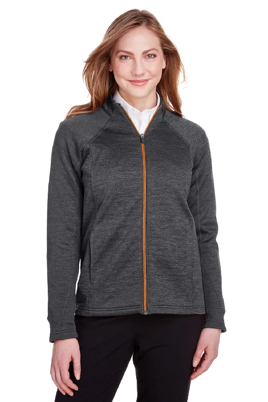 North End Womens Flux 2.0 Fleece Water Resistant Full Zip Jacket - Heather Black/Orange Soda Hooded Jacket Caped Jacket Shawl Collar Jacket North End Womens Flux 2.0 Fleece Water Resistant Full Zip Jacket - Heather Black/Orange Soda Hooded Jacket Caped Jacket Shawl Collar Jacket