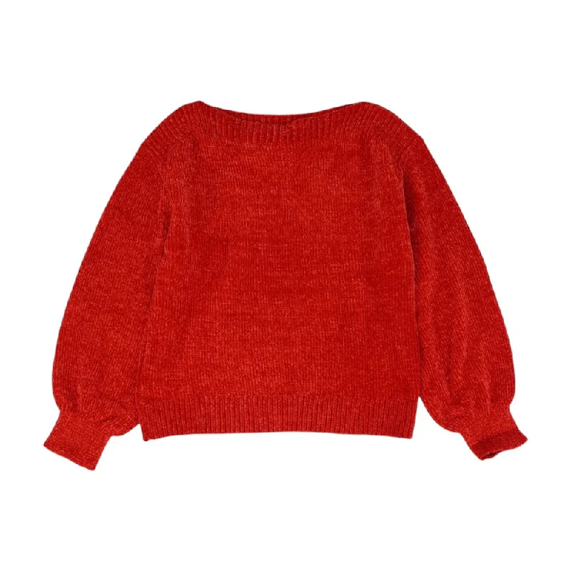Red Solid Crewneck Sweater Graphic Sweater Embroidered Appliqued