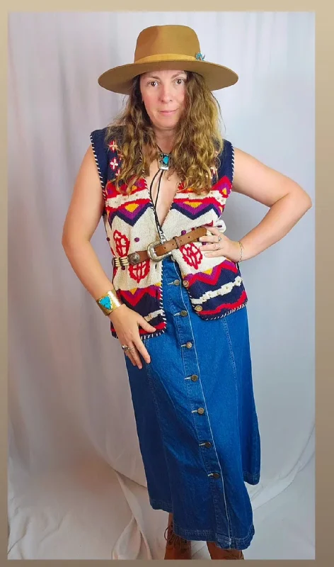 Vintage 90s Denim Button-Down Midi Skirt – Western Prairie Boho – Size 31 (AU 8/10) lace skirt romantic