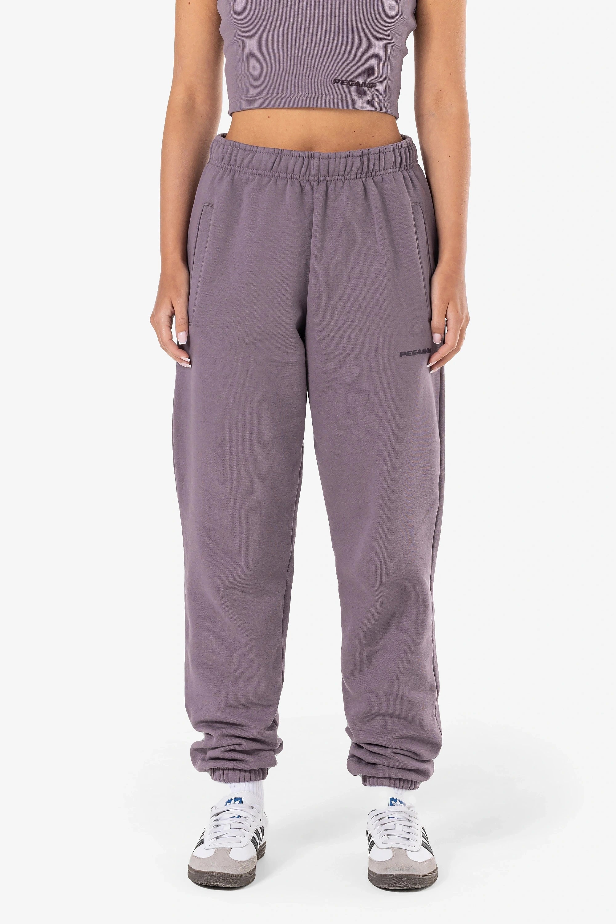 Villa High Waisted Sweat Pants Washed Dusty Grape Gum Casual Lounge Pants