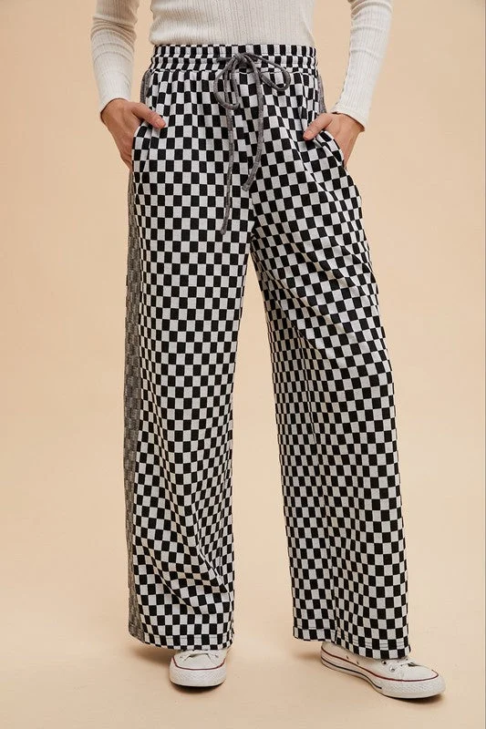 Hazel Blues® |  Annie Wear Drawstring Checkered Wide Leg Pants Comfy Athletic Pants