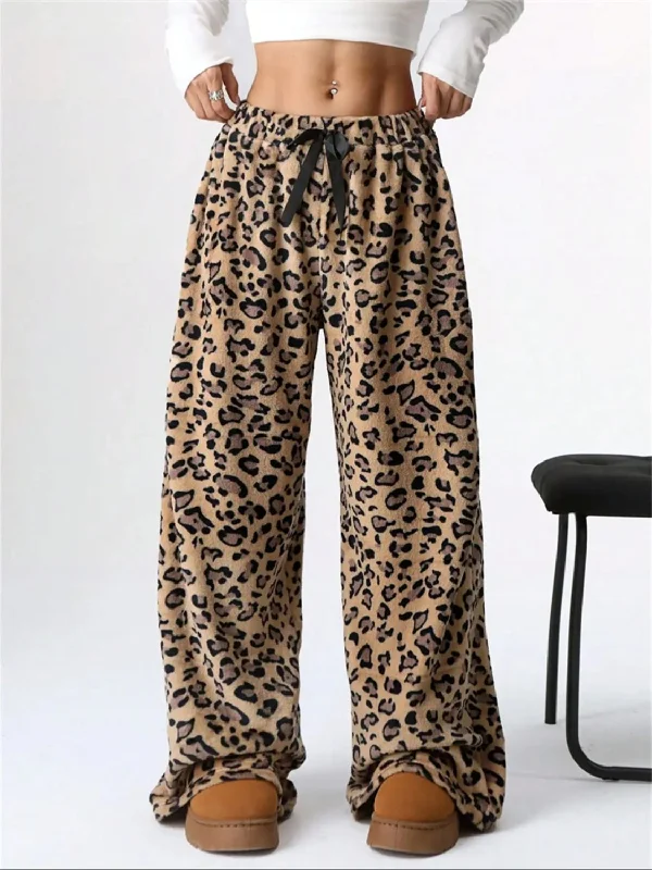 Hazel Blues® |  Leopard Wide Leg Plush Pants Elegant Silk Pants