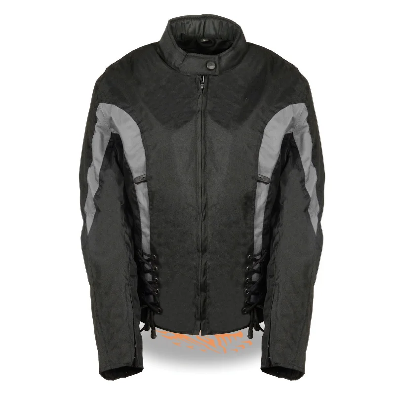 Bikers Edge SH2188 Women's Black and Grey Textile Jacket with Side Stretch Tailored Jacket Straight Jacket A-Line Jacket Bikers Edge SH2188 Women's Black and Grey Textile Jacket with Side Stretch Tailored Jacket Straight Jacket A-Line Jacket