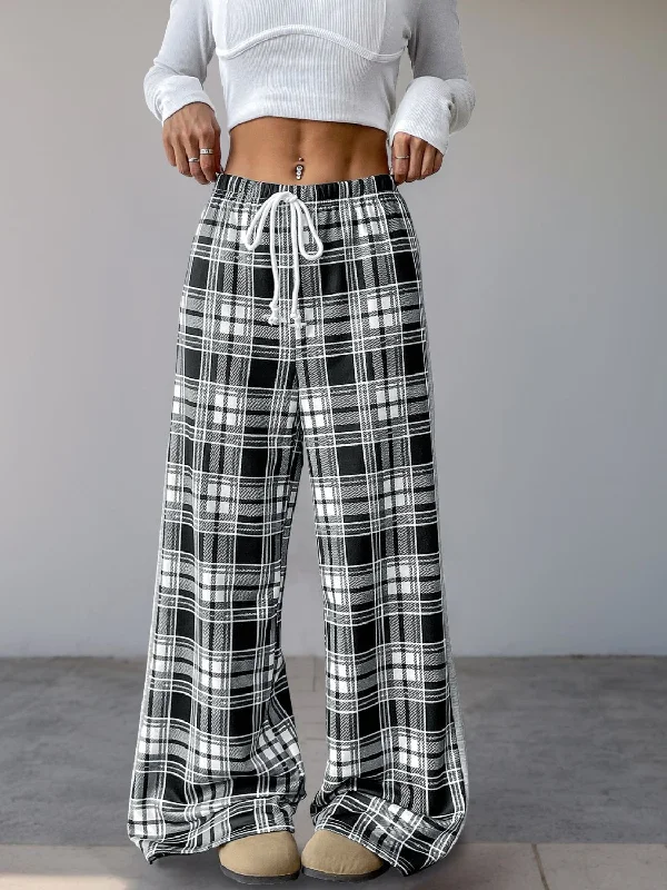 Hazel Blues® |  Perfee Drawstring Plaid Wide Leg Pants Cozy Full-Length Pants