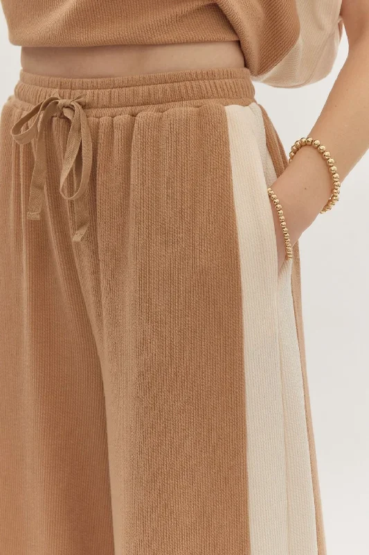 Hazel Blues® | Solid Ribbed Contrast Trim Wide Leg Pants in Camel Cozy Jogger Leggings Hazel Blues® | Solid Ribbed Contrast Trim Wide Leg Pants in Camel Cozy Jogger Leggings