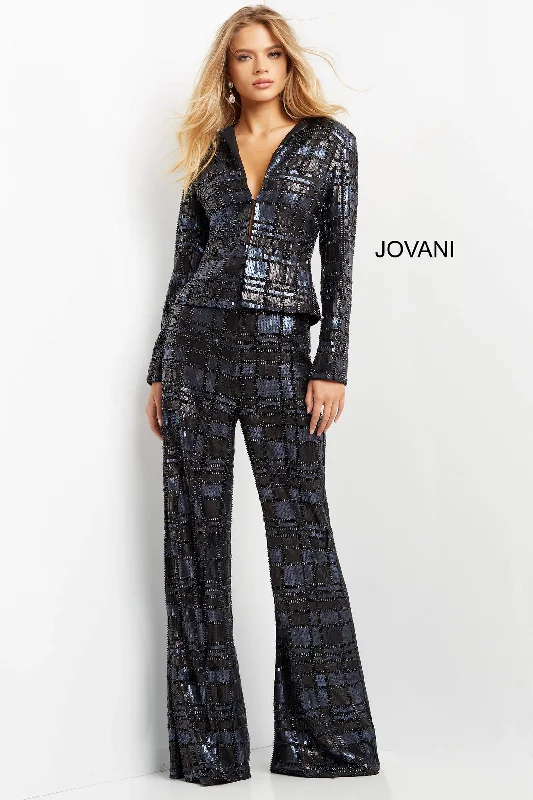 Embellished Long Sleeve Pant Suit by Jovani 07166 Elegant Wool Trousers