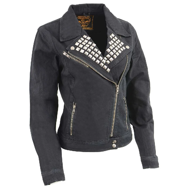 Milwaukee Leather MDL2000 Ladies Black Denim Jacket with Studded Spikes Wool Jacket Cashmere Jacket Tweed Jacket Milwaukee Leather MDL2000 Ladies Black Denim Jacket with Studded Spikes Wool Jacket Cashmere Jacket Tweed Jacket
